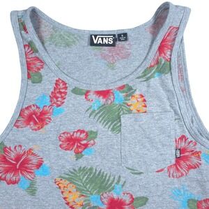 Vans Floral‎ Pocket Tank Top Women Small Cotton Blend Gray Surf